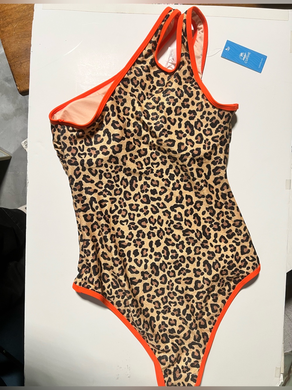 Leopard Print One-Piece Swimsuit with Orange Trim - Picture 4 of 4